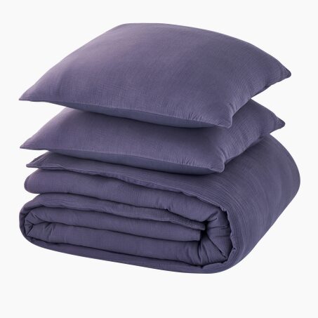Parure de lit en gaze de coton ANOKIAS bleu marine 240 x 220 cm