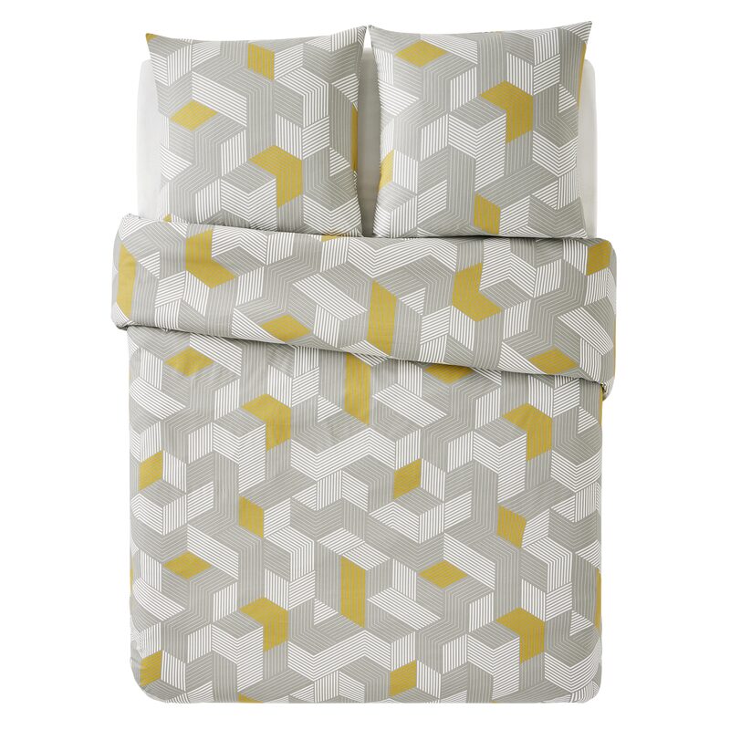 Parure de lit en toile de coton ALU BIG coloris gris jaune 260 x 240 cm