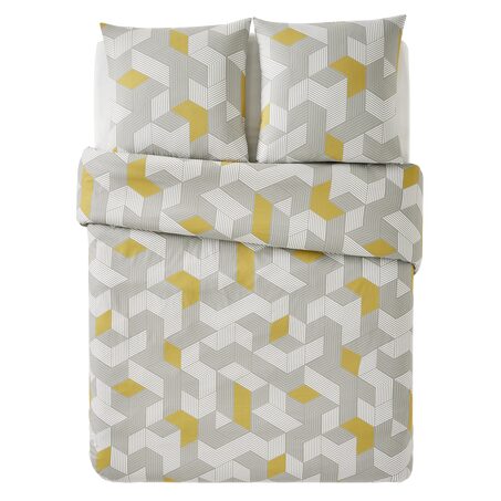 Parure de lit en toile de coton ALU BIG coloris gris jaune 260 x 240 cm