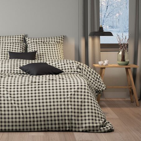 Parure de lit en toile de coton SOL coloris beige/anthracite 260 x 240 cm
