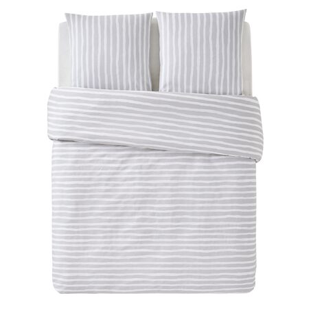 Parure de lit en toile de coton BRUSH STRIPES coloris gris 260 x 240 cm