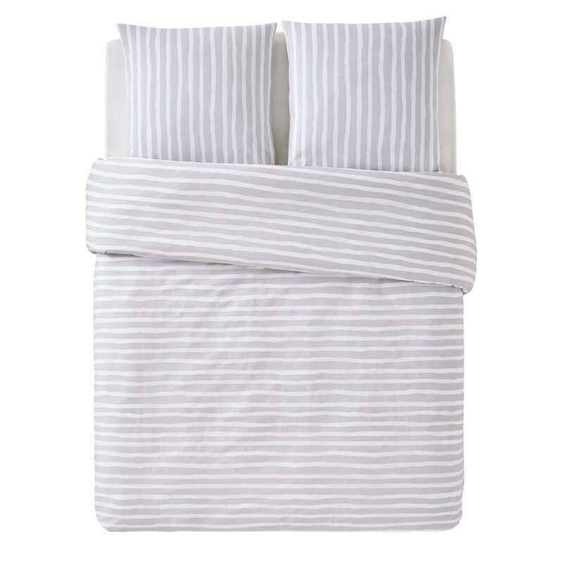 Parure de lit en toile de coton BRUSH STRIPES coloris gris 260 x 240 cm