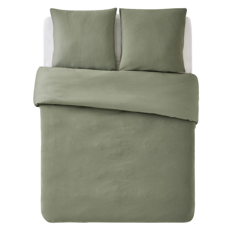 Parure de lit en gaze de coton ANOKIAS coloris kaki 240 x 220 cm