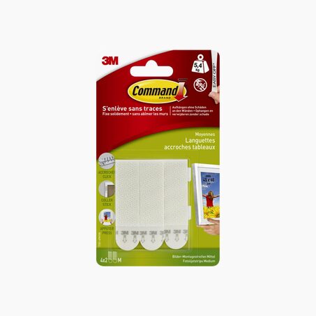 3M Fixation murale LANGUETTES TABLEAU MOYEN MODELE blanc