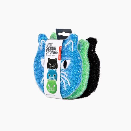 Kikkerland Eponge CHAT coloris Vert, noir, bleu