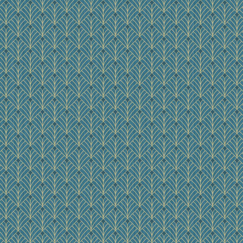 Papier peint intissé CAROLYN coloris bleu paon et doré