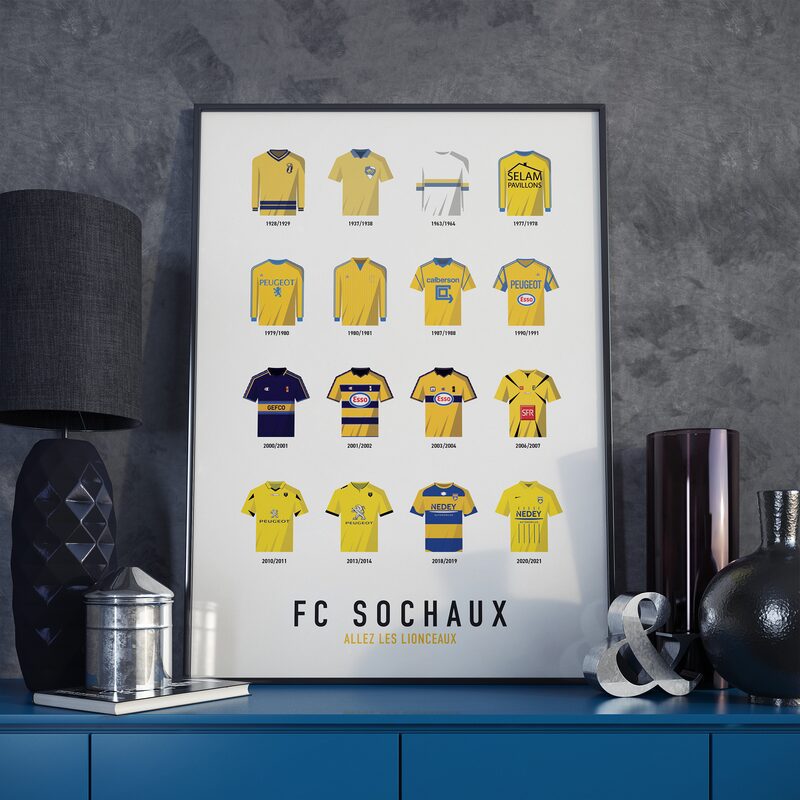 Affiche FC SOCHAUX MAILLOTS HISTORIQUES 40 x 60 cm
