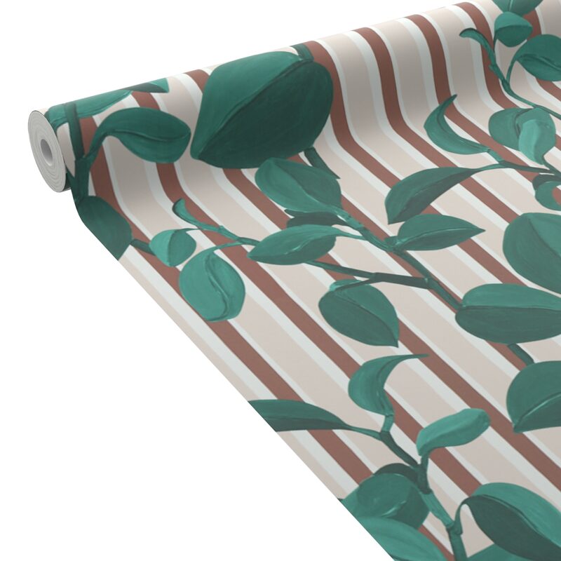 Papier peint intissé PEPEROMIA coloris vert anglais et rose