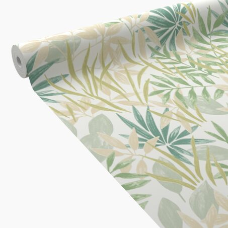 Papier peint intissé IVANNA coloris vert et beige rosé