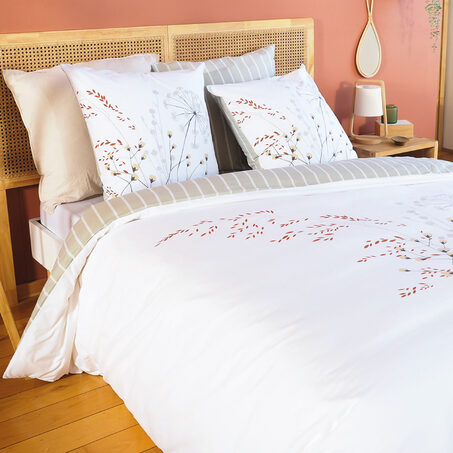 Parure de lit en toile de coton SOLIFLORE coloris blanc 260 x 240 cm