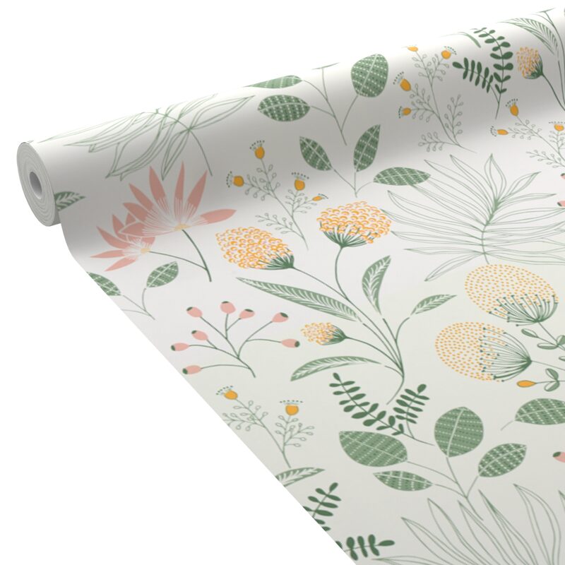Papier peint intissé EVIE coloris vert et jaune d'or