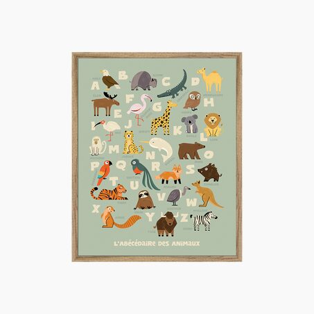 4MURS Image encadrée ABECEDAIRE LA CARTE DES ANIMAUX vert