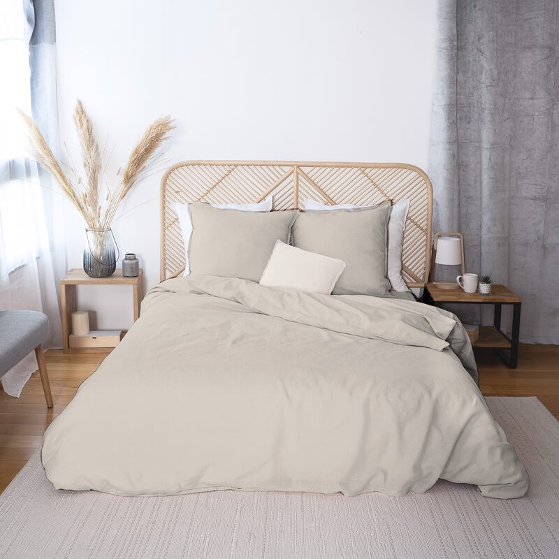 Parure de lit lin et coton lavé MACHA coloris sable 240 x 220 cm