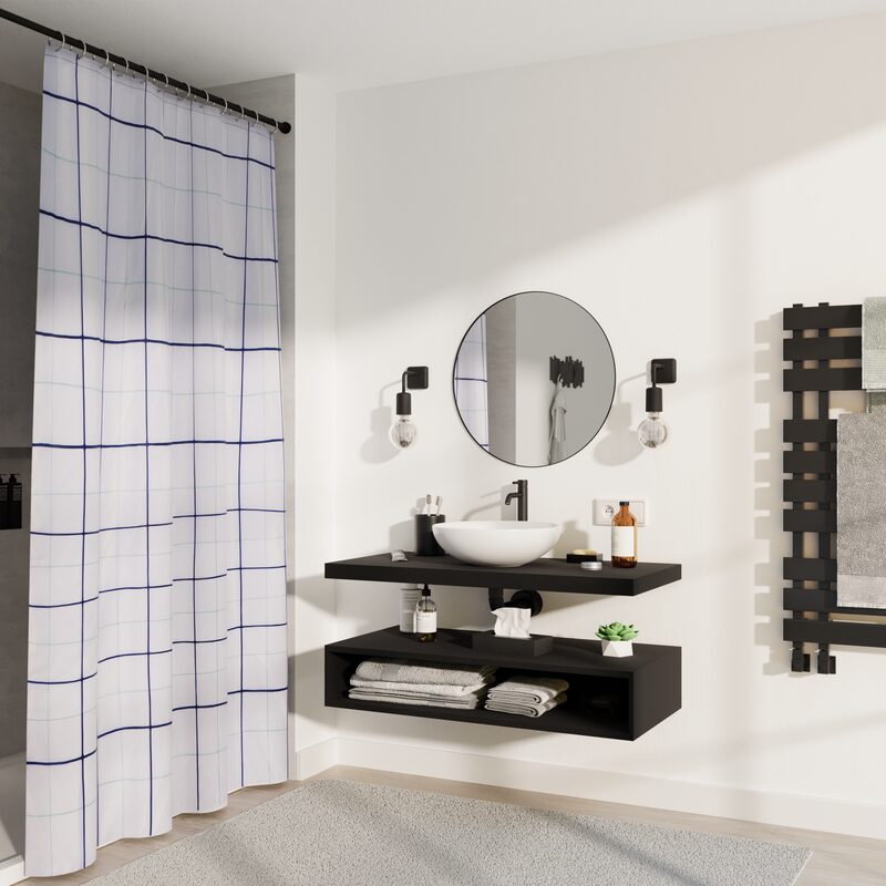 Rideau de douche SQUARES coloris blanc 180 x 200 cm
