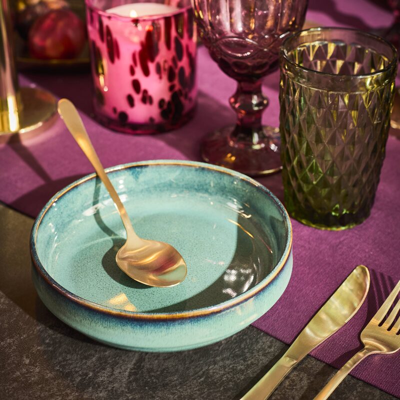 Assiette creuse NOUKA coloris bleu vert diamètre 16,5 cm