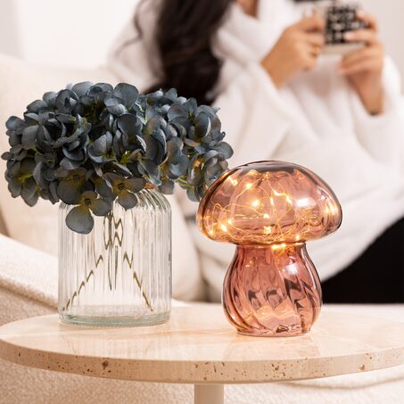 Objet lumineux CHAMPI coloris rose antique 15,5 x 13 cm