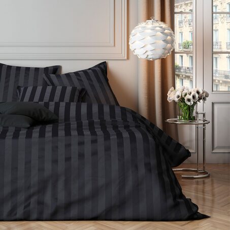 Parure de lit en satin de coton BONE coloris anthracite 240 x 220 cm