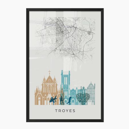 4MURS Image encadrée MAP TROYES 40 x 60 cm