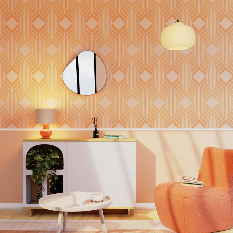 Papier peint intissé ELBÉE coloris Orange/Rose
