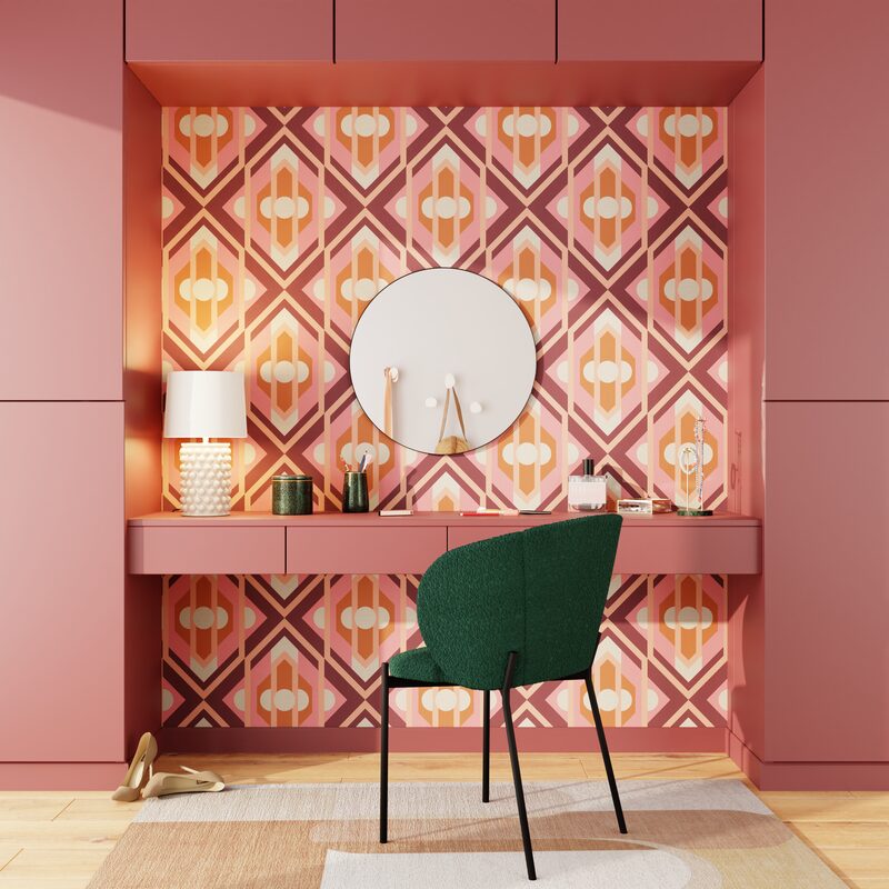 Papier peint intissé CATALINE coloris rose et orange