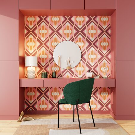 Papier peint intissé CATALINE coloris rose et orange