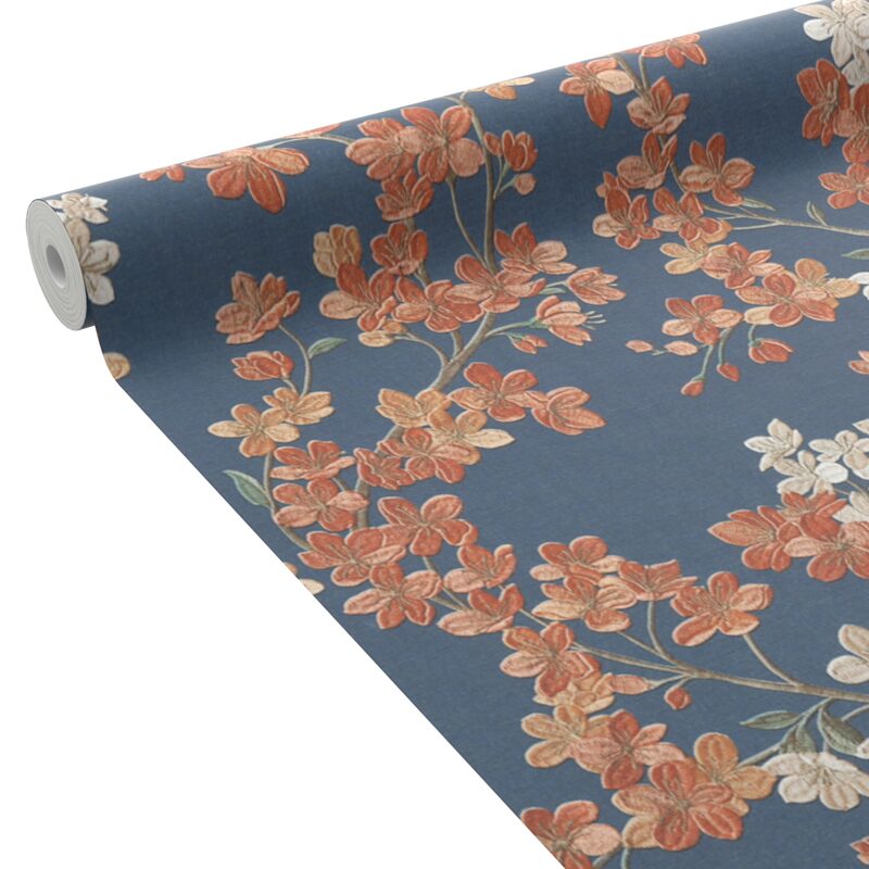 Papier peint intissé LYSIA coloris bleu foncé et rouge