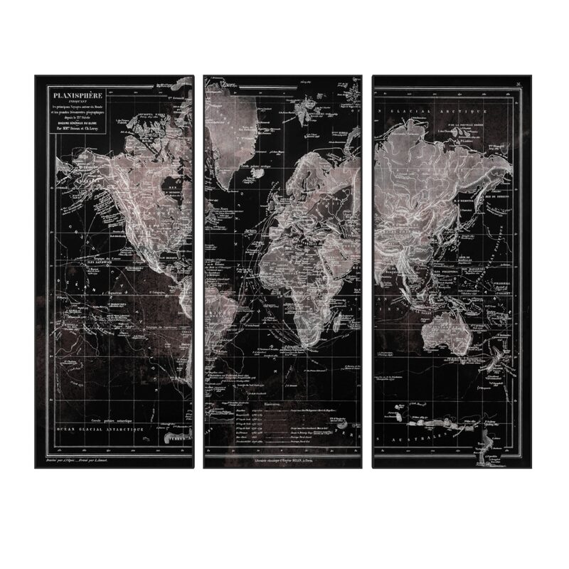 Tableau en verre OLD MAP coloris noir