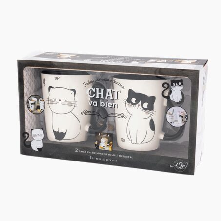 Coffret tasses CHAT VA BIEN coloris noir et blanc