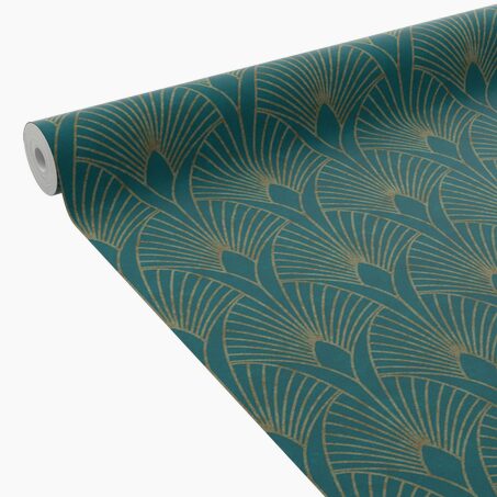 Papier peint intissé pré-encollé NORAH bleu paon et doré