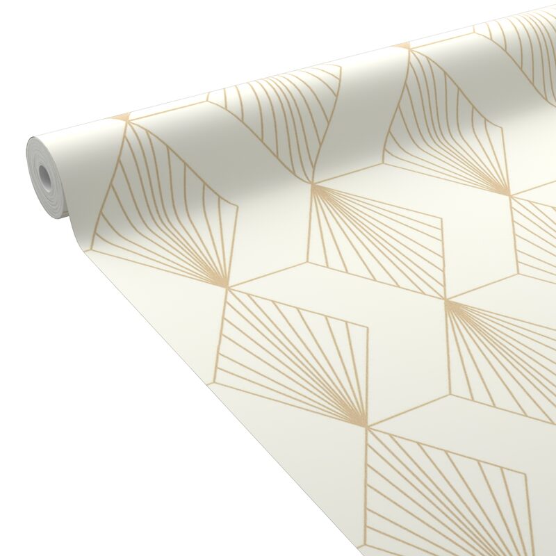 Papier peint intissé pré-encollé ORIANE coloris blanc et doré