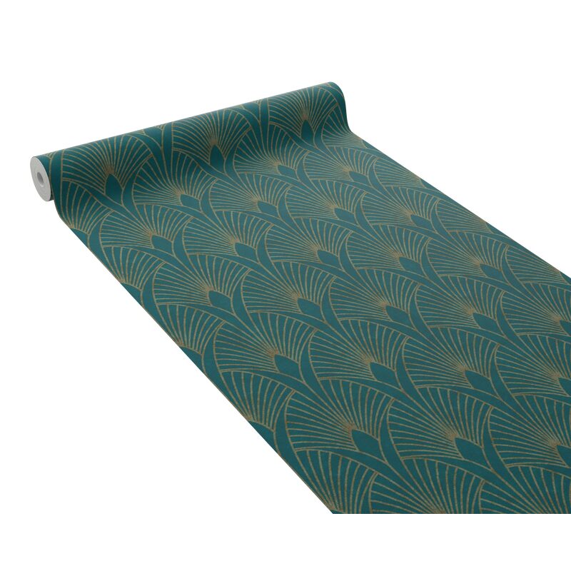 Papier peint intissé pré-encollé NORAH coloris bleu paon et doré