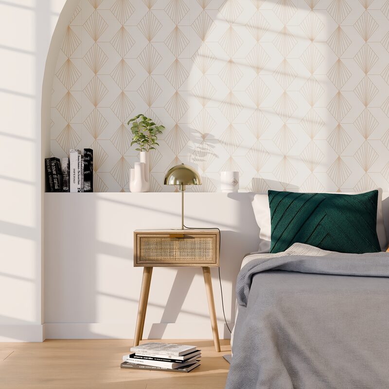 Papier peint intissé pré-encollé ORIANE coloris blanc et doré