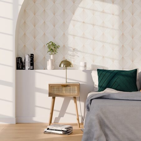 Papier peint intissé pré-encollé ORIANE coloris blanc et doré