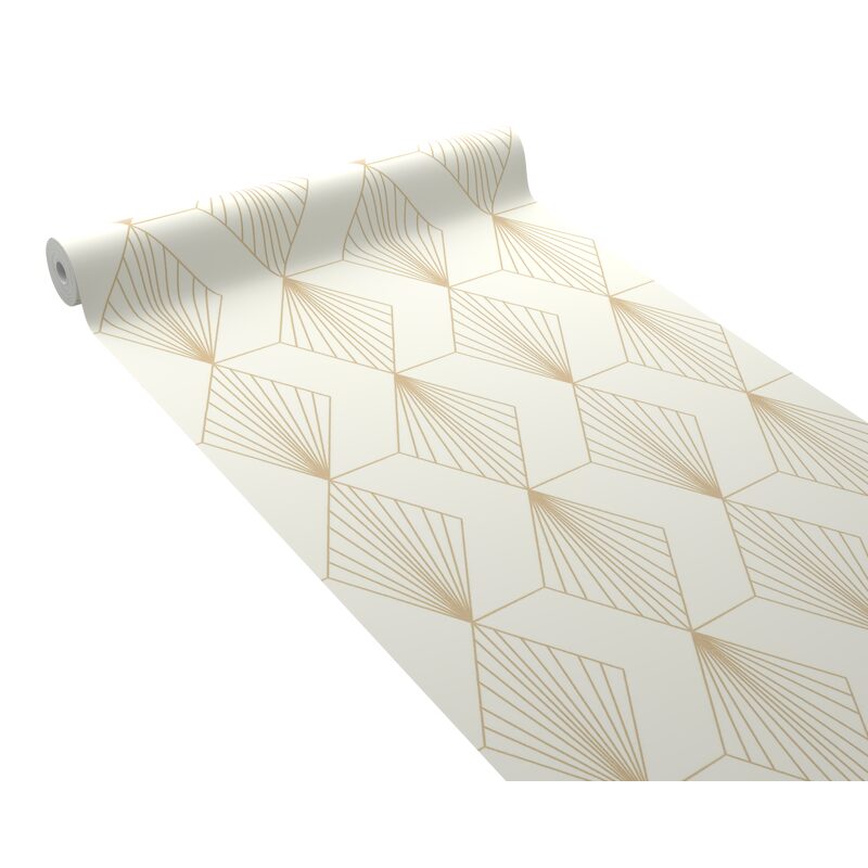 Papier peint intissé pré-encollé ORIANE coloris blanc et doré