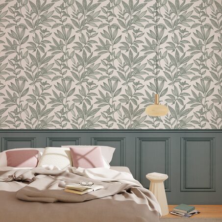 Papier peint intissé SOUBASSEMENT MOULURES coloris vert de gris