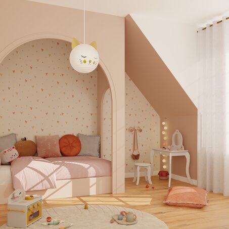 Papier peint intissé HEARTS coloris vieux rose et beige rosé