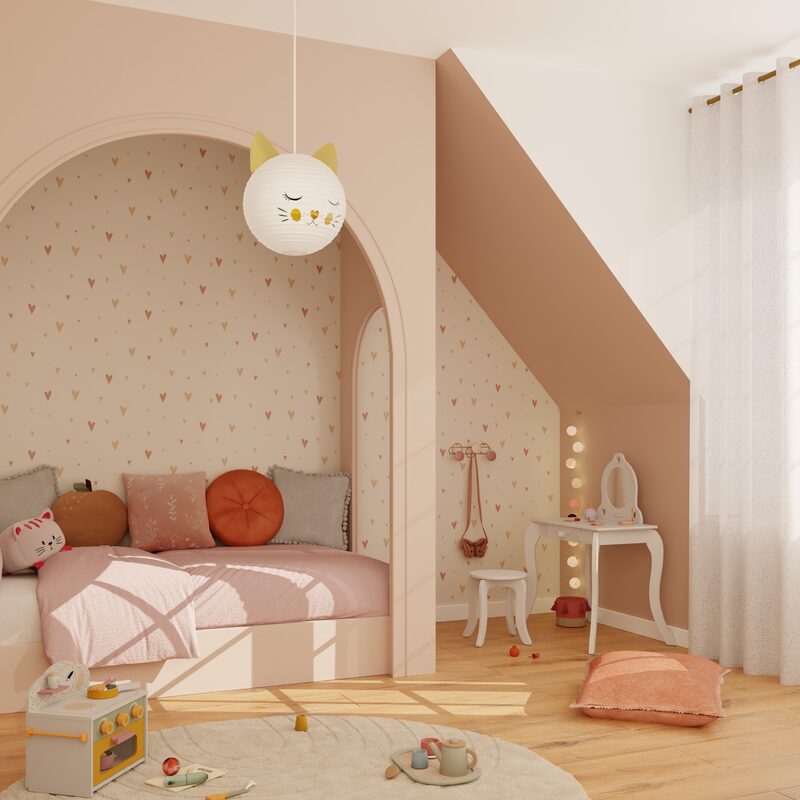 Papier peint intissé HEARTS coloris vieux rose et beige rosé