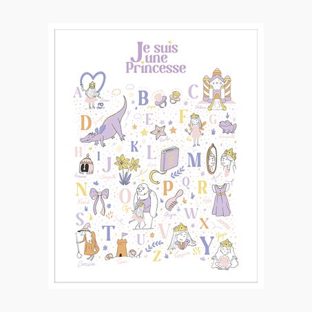 4MURS Tableau ABECEDAIRE JE SUIS UNE PRINCESSE multicolore