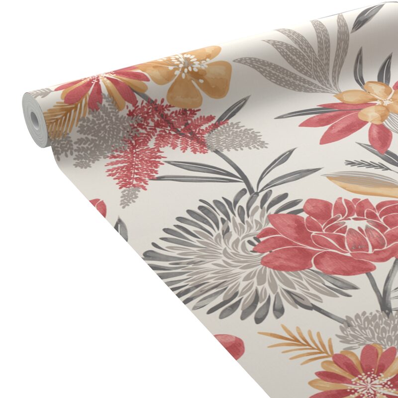 Papier peint intissé CLEOME coloris Blanc et rouge