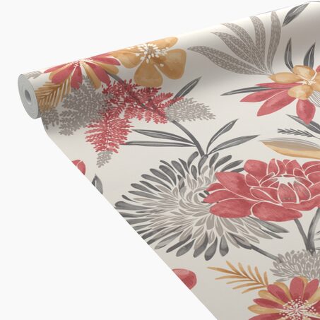 Papier peint intissé CLEOME coloris Blanc et rouge
