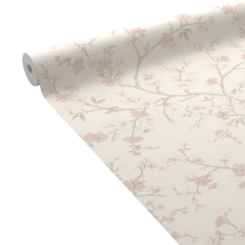 Papier peint intissé CHERRY BLOSSOM coloris blanc cassé et rose