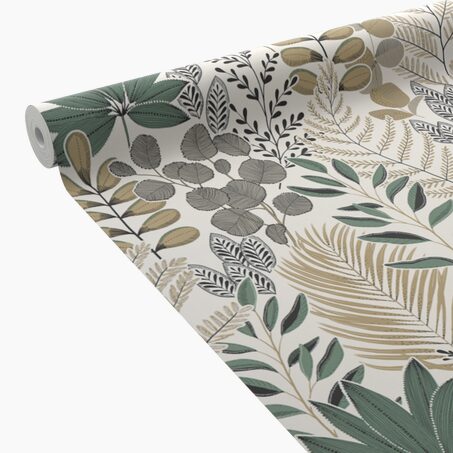 Papier peint intissé JOHANNA coloris jaune d'or et vert