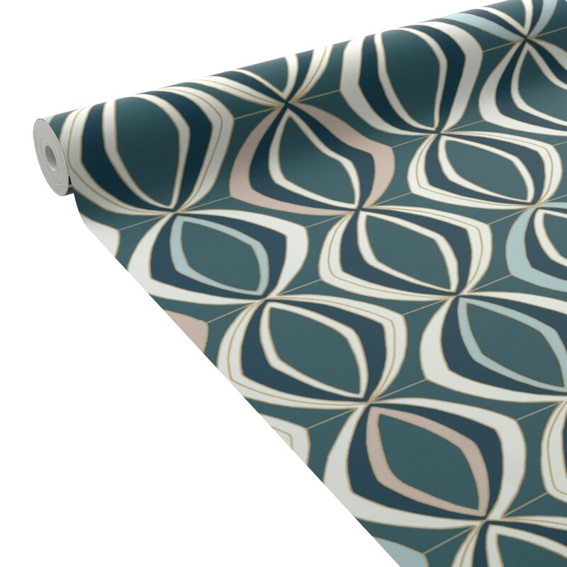 Papier peint intissé JUDITH coloris bleu paon et doré