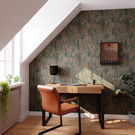 Papier peint intissé BROCK coloris vert mousse et rouille