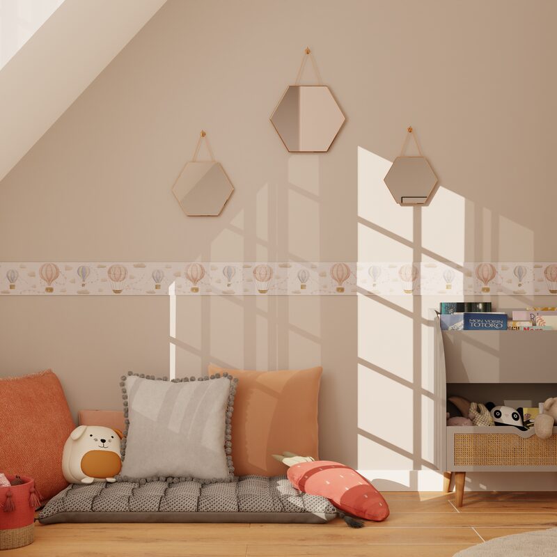 Frise intissée AIR BALLOON coloris beige taupe, rose et bleu