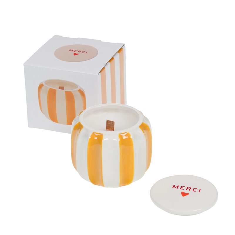 Bougie MERCI coloris jaune/blanc