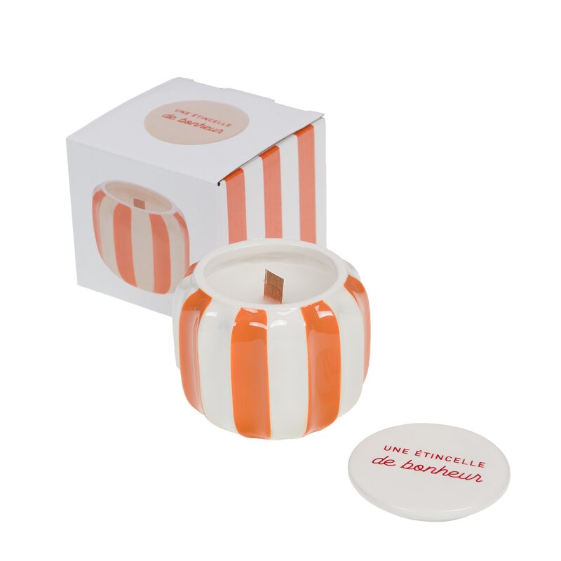 Bougie BONHEUR coloris Orange, Blanc