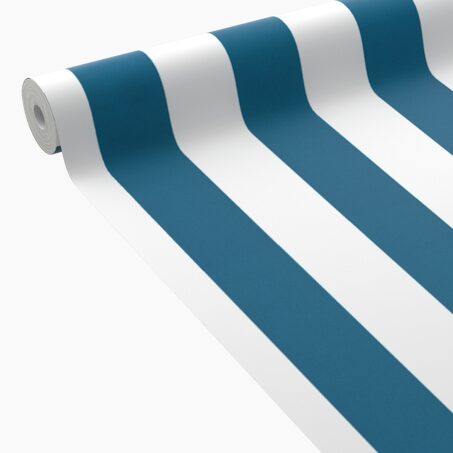 4MURS Papier peint intissé OPAL STRIPE bleu paon et blanc