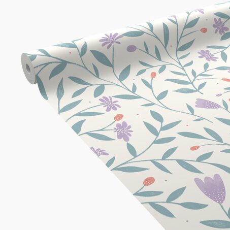 4MURS Papier peint intissé TULIPS mauve et vert émeraude