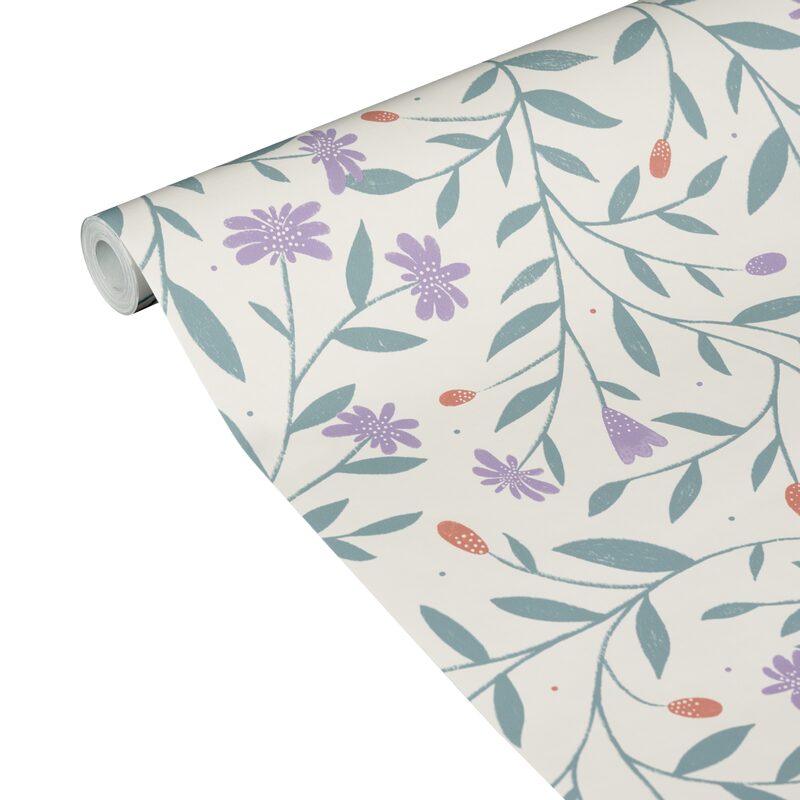 Papier peint intissé TULIPS coloris mauve et vert émeraude
